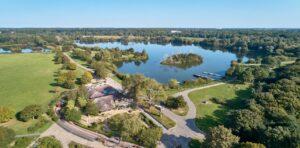 An aerial view of Nene Park, Peterborough