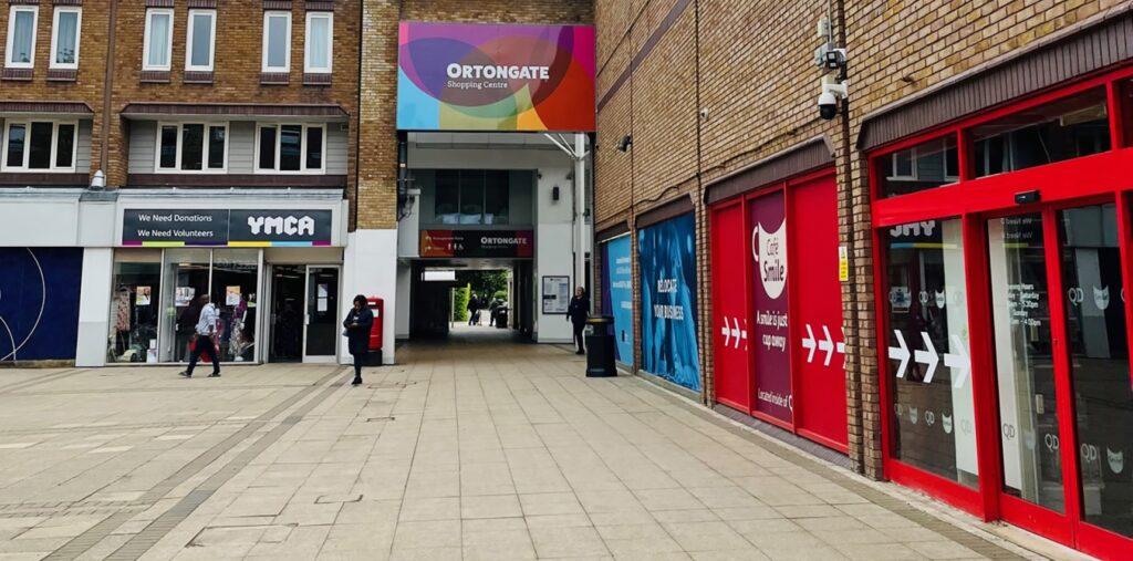 multiple shop fronts in Ortongate Centre, Peterborough