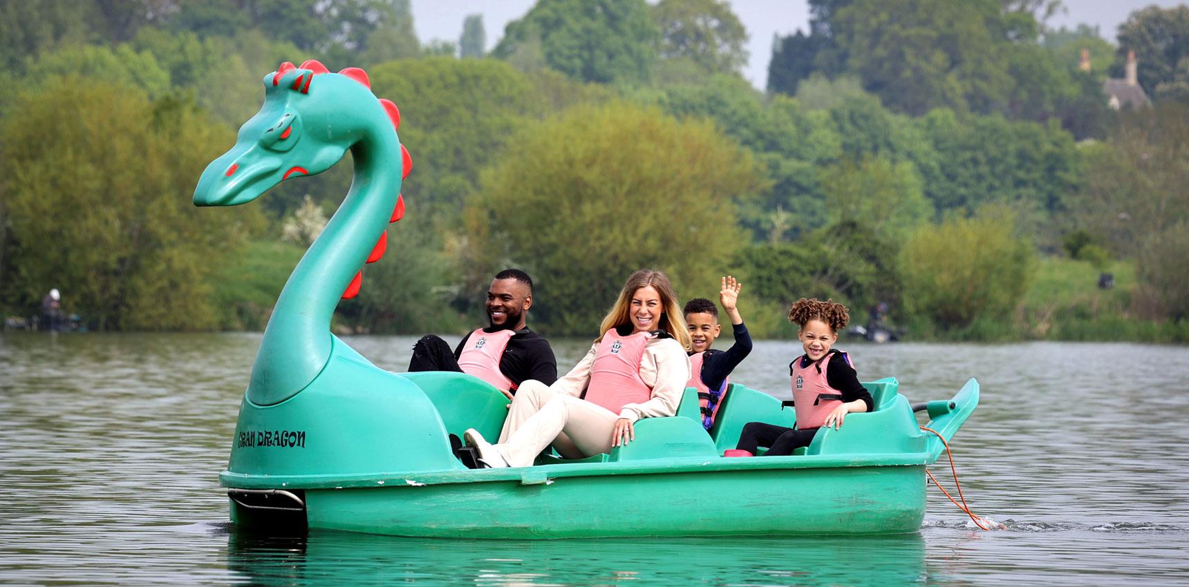 Dragon Pedalos on the lake at Nene Park, Peterborough